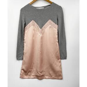 English Factory Women's Lightweight‎ Casual Dress Long Sleeve Pink Gray Size XS